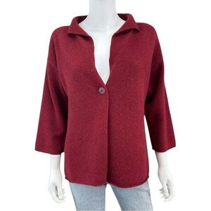 EILEEN FISHER Red Wool Cashmere Cardigan Size S K 0486